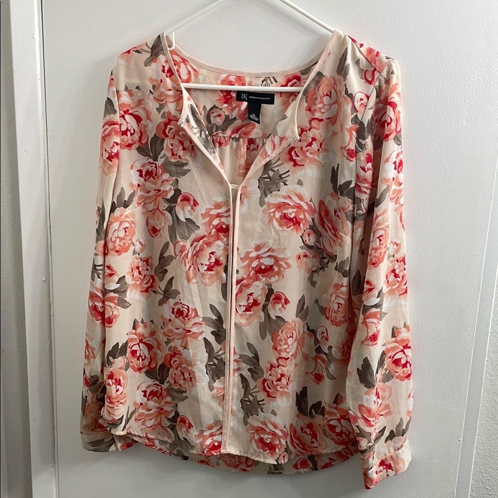 INC International Concepts White Puff Sleeve Blouse with Mandarin Collar